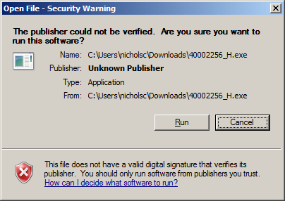 Open File - Security Warning